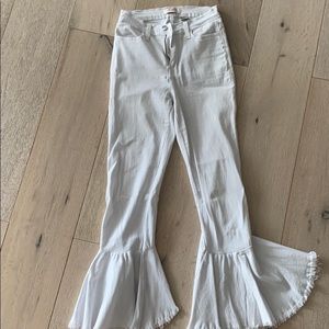 High waisted white bell bottom crop jeans